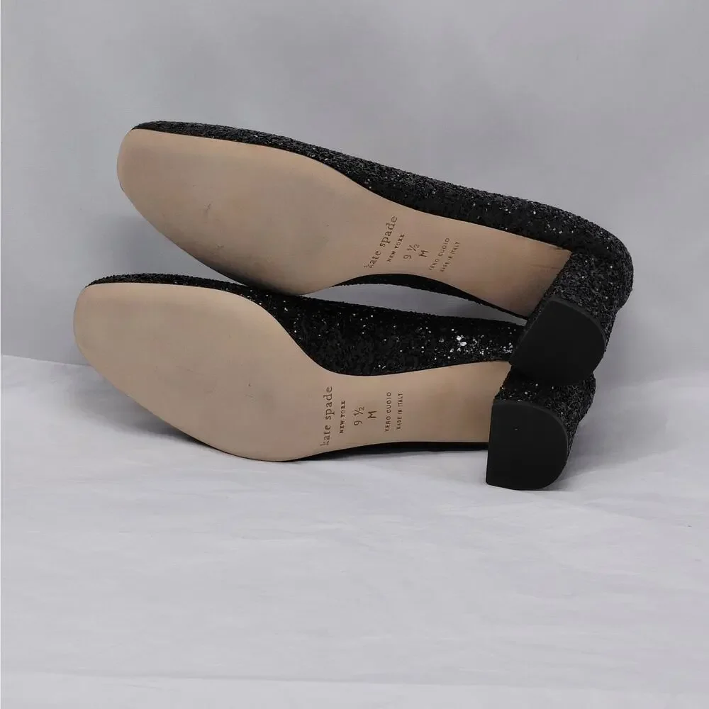 Kate Spade Womens Heels Size 9.5M Silver Glitter Block Heel Pumps Wedding Party